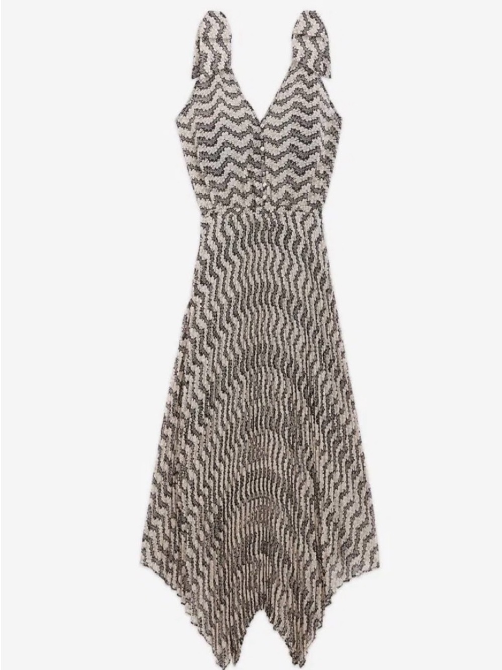The Kooples Sleeveless V-Neck Maxi Dress in Black and White with pleated skirt